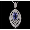 Image 1 : 14KT White Gold 4.42ct Tanzanite and Diamond Pendant with Chain