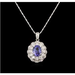 14KT White Gold 1.82ct Tanzanite and Diamond Pendant With Chain