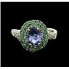 Image 2 : 14KT White Gold 1.53ct Tanzanite, Emerald and Diamond Ring