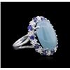 Image 1 : 14KT White Gold 10.73ct Aquamarine, Sapphire and Diamond Ring