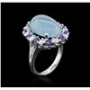Image 3 : 14KT White Gold 10.73ct Aquamarine, Sapphire and Diamond Ring