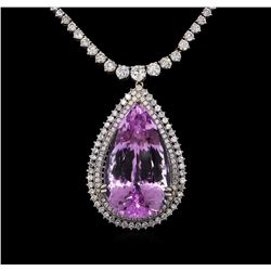 14KT White Gold 80.08ct Kunzite and Diamond Pendant With Chain