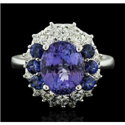 14KT White Gold 3.07ct Tanzanite, Sapphire and Diamond Ring