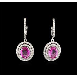 2.75ctw Pink Sapphire and Diamond Earrings - 14KT White Gold