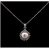 Image 1 : Pearl and Diamond Pendant With Chain - 14KT White Gold