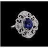 Image 1 : 3.51ct Blue Sapphire and Diamond Ring - 14KT White Gold