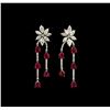 Image 1 : 7.08ctw Ruby and Diamond Dangle Earrings - 18KT White Gold