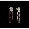 Image 2 : 7.08ctw Ruby and Diamond Dangle Earrings - 18KT White Gold