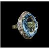 Image 1 : 15.00ct Aquamarine and Diamond Ring - 14KT Yellow Gold