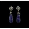 Image 1 : 11.46ctw Blue Sapphire and Diamond Dangle Earrings - 14KT Two-Tone Gold