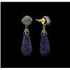 Image 2 : 11.46ctw Blue Sapphire and Diamond Dangle Earrings - 14KT Two-Tone Gold