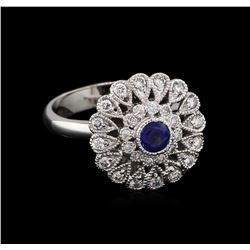 0.44ct Blue Sapphire and Diamond Ring - 14KT White Gold