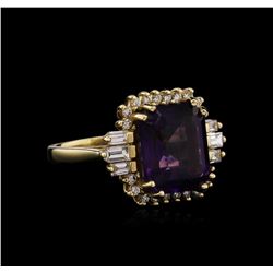 5.41ct Amethyst and Diamond Ring - 14KT Yellow Gold