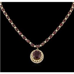 14KT Yellow Gold 40.78ctw Ruby and Diamond Necklace