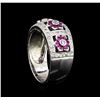 Image 4 : 0.50ctw Pink Sapphire and Diamond Ring - 18KT White Gold