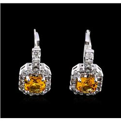 1.50ctw Yellowish Orange Sapphire and Diamond Earrings - 14KT White Gold