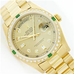 Rolex President 18KT Gold 1.00ctw Diamond And Emerald DayDate Men's Watch