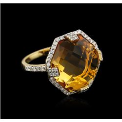 14KT Yellow Gold 14.51ct Citrine and Diamond Ring