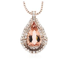 14KT Rose Gold GIA Certified 49.49ct Morganite and Diamond Pendant With Chain