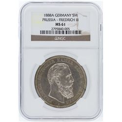 1888A NGC MS61 Germany 5M Prussia - Friedrich III Coin