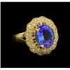 Image 1 : 4.80ct Tanzanite and Diamond Ring - 14KT Yellow Gold