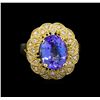 Image 2 : 4.80ct Tanzanite and Diamond Ring - 14KT Yellow Gold