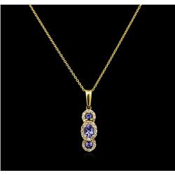 0.56ctw Tanzanite and Diamond Pendant With Chain - 14KT Yellow Gold