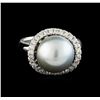Image 2 : 0.40ctw Pearl and Diamond Ring - 14KT White Gold