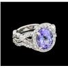 Image 1 : 14KT White Gold 2.37ct Tanzanite and Diamond Ring and Guard
