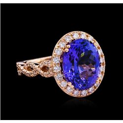 7.15ct Tanzanite and Diamond Ring - 14KT Rose Gold