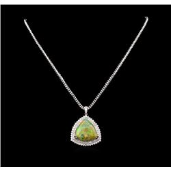 14KT White Gold 25.72ct Opal and Diamond Pendant with Chain