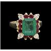 Image 1 : 2.75ct Emerald, Ruby, and Diamond Ring - 14KT White Gold