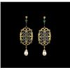 Image 1 : 0.52ctw Emerald, Pearl, and Diamond Earrings - 18KT Yellow Gold