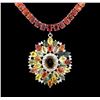 Image 2 : 79.54ctw Multicolor Sapphire and Diamond Necklace - 14KT White Gold