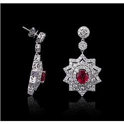 14KT White Gold 4.32ctw Ruby and Diamond Earrings