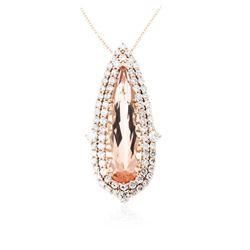 14KT Rose Gold GIA Certified 20.83ct Morganite and Diamond Pendant With Chain