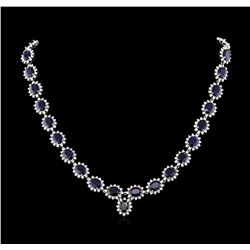 47.00ctw Blue Sapphire and Diamond Necklace - 14KT White Gold