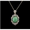 Image 1 : 13.59ct Jade and Diamond Pendant With Chain - 14KT Yellow Gold