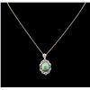 Image 2 : 13.59ct Jade and Diamond Pendant With Chain - 14KT Yellow Gold