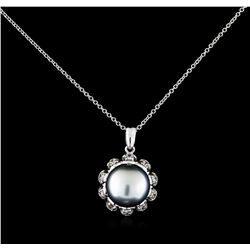 0.30ctw Pearl and Diamond Pendant With Chain - 14KT White Gold