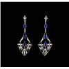 Image 1 : 4.85ctw Blue Sapphire and Diamond Dangle Earrings  - 18KT White Gold