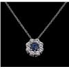 Image 1 : 1.20ctw Blue and White Sapphire Pendant With Chain - 14KT White Gold