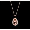 Image 1 : 23.16ct Morganite and Diamond Pendant With Chain - 14KT Rose Gold