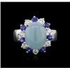 Image 2 : 14KT White Gold 4.43ct Aquamarine, Sapphire and Diamond Ring