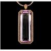 Image 2 : 14KT Rose Gold GIA Certified 162.70ct Kunzite and Diamond Pendant With Chain