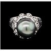 Image 2 : 1.33ctw Pearl and Diamond Ring - 14KT White Gold