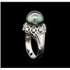 Image 4 : 1.33ctw Pearl and Diamond Ring - 14KT White Gold