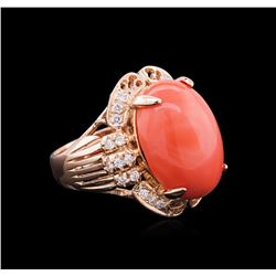 14.35ct Pink Coral and Diamond Ring - 14KT Rose Gold