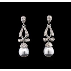 12.00MM Pearl and and Diamond Earrings - 14KT White Gold