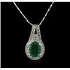 Image 1 : 14KT White Gold 2.06ct Emerald and Diamond Pendant With Chain